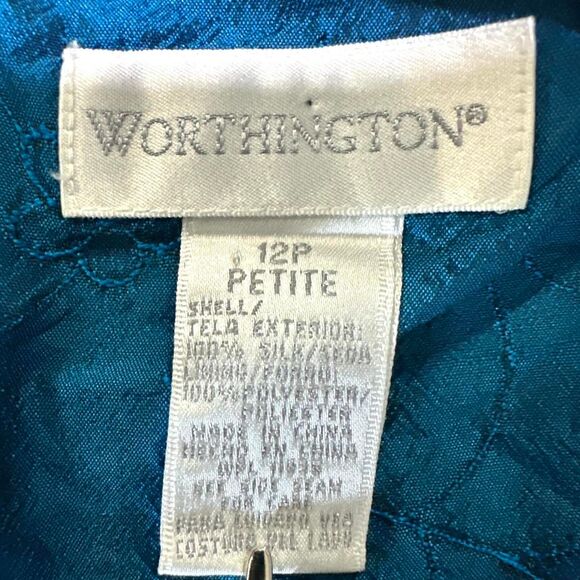 WORTHINGTON 100% Silk Teal Floral Sheath Dress Cocktail Womens 12P Embroidered - Picture 5 of 5